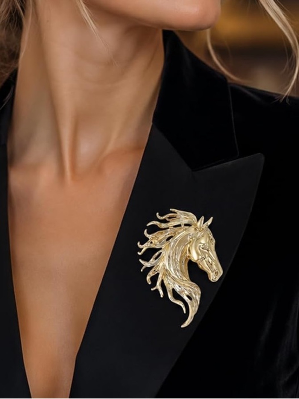 New Anthropologie Gold Horse Head Brooch